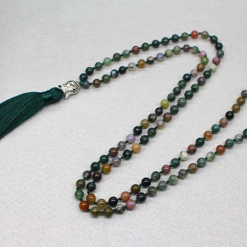 India agate beads necklace with 108 geometric 6mm beads for blessing and meditation use