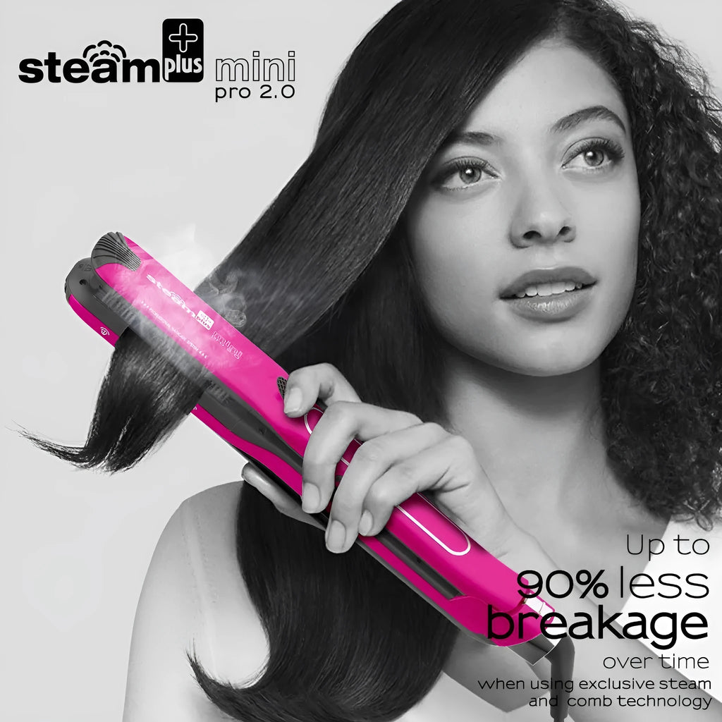 Mini steam spray hair straightener with curling function in champagne, purple or rose red colour