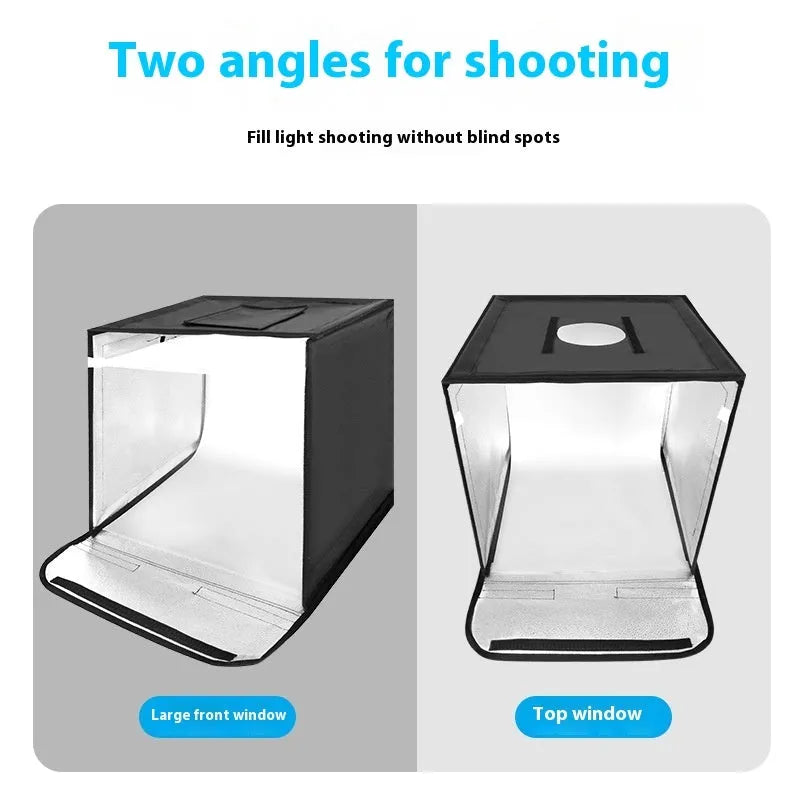 50cm small studio light box with metal frame and white reflective cloth interior, showing folded design.