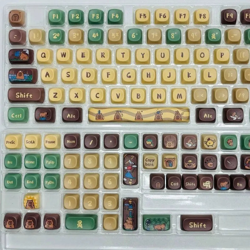 Capabala PBT Girl MOA Height profile 130-key ABS plastic mechanical keyboard keycap set laid out.