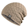 Tiger Label fleece warm men's unisex knitted cotton beanie in khaki colour