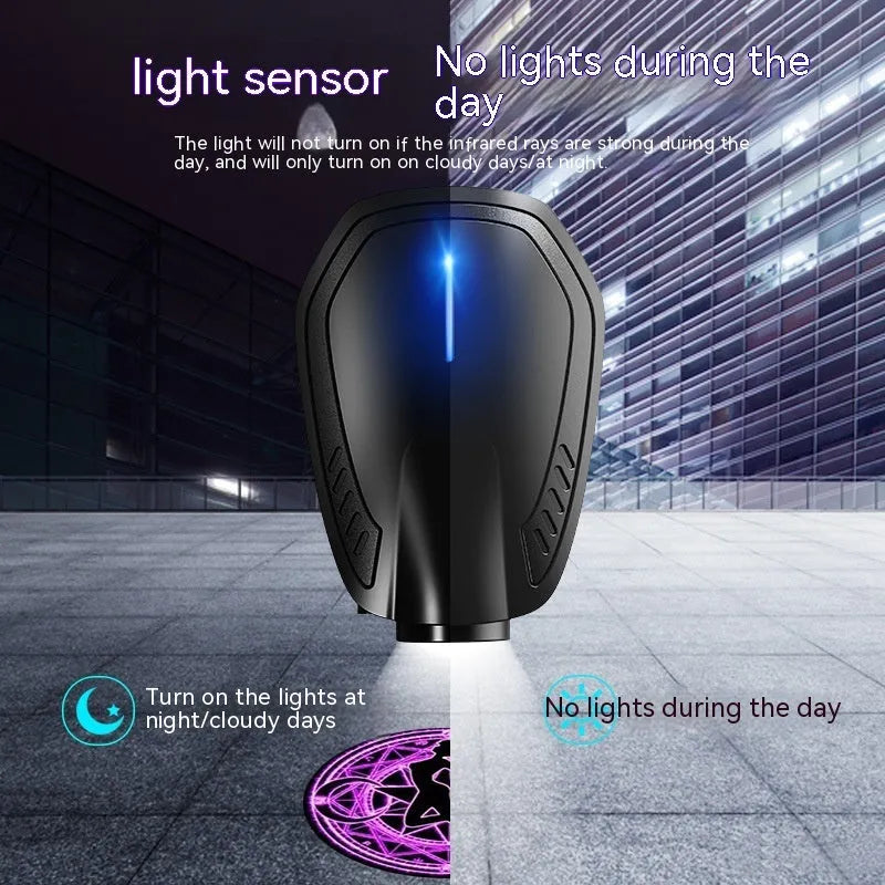 F2 black USB rechargeable wireless car welcome light unit showing front illumination