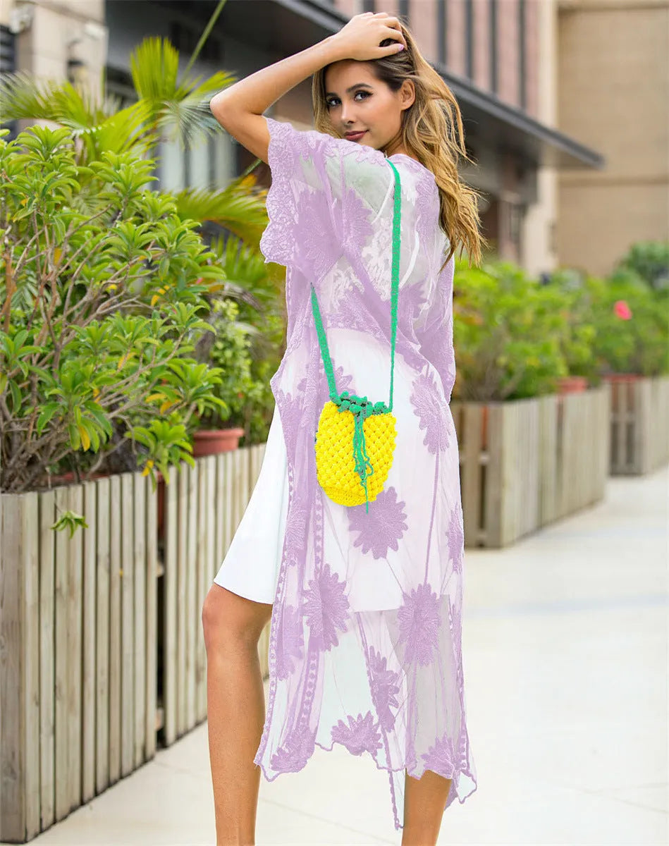 Light purple women's beach cover-up dress with cotton lining for swimming and beachwear