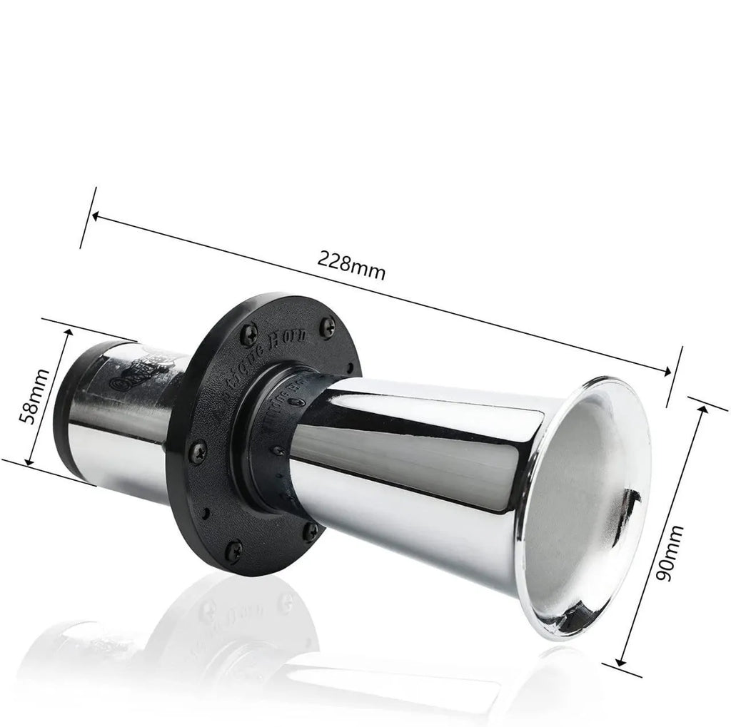 12V black car horn with silver finish for universal vehicle installation