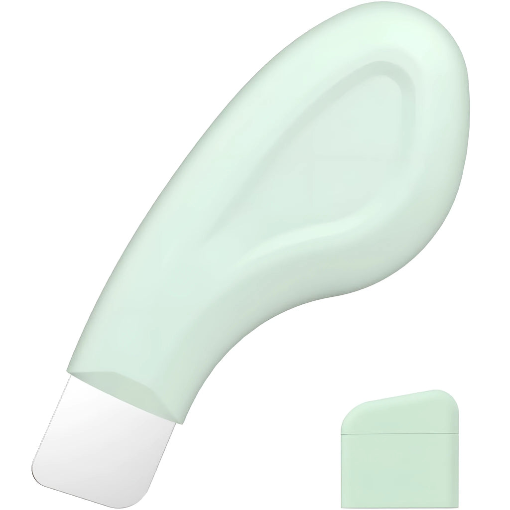 Stainless steel blackhead remover face spatula with a non-slip handle.