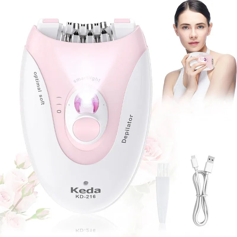 Portable USB electric hair removal device in KEDA-216 colour with brush cleaning accessory