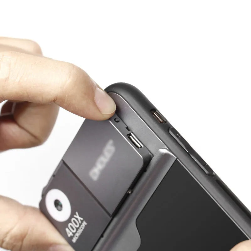 Black silver aluminium alloy mobile phone microscope lens with 400X magnification for iPhone models