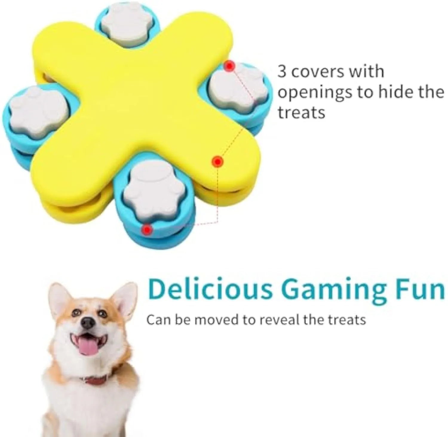 Yellow three-layer rotating dog puzzle feeder with claw-shaped obstacles and anti-slip base