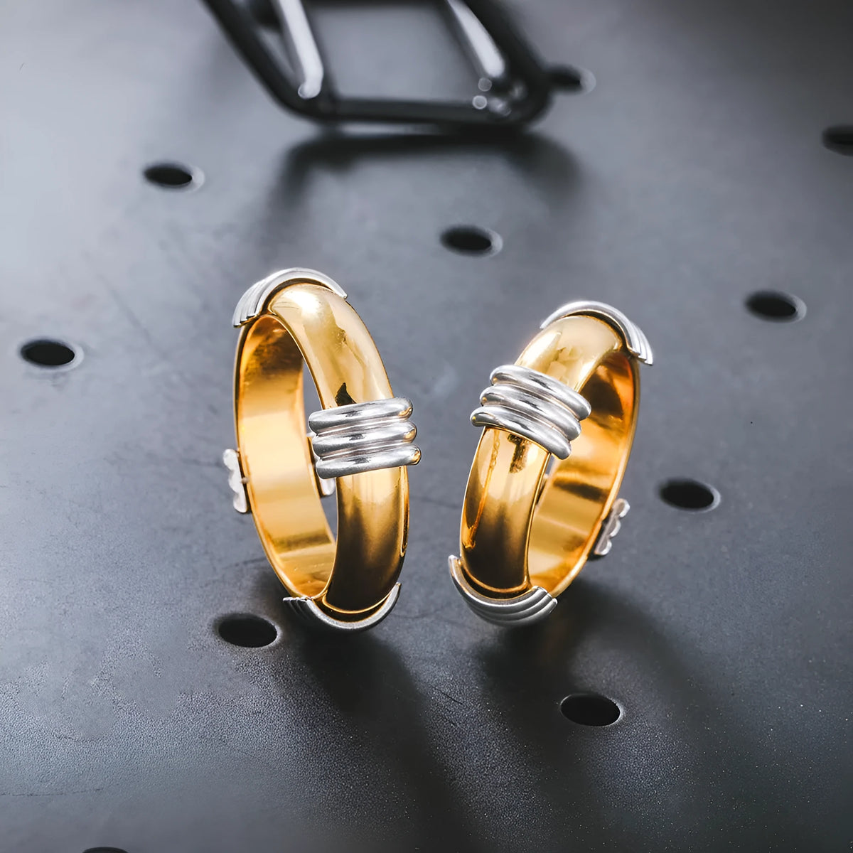 Gold electroplated titanium steel punk ring with retro letter design, unisex, 6 Yard and 8 Yard sizes