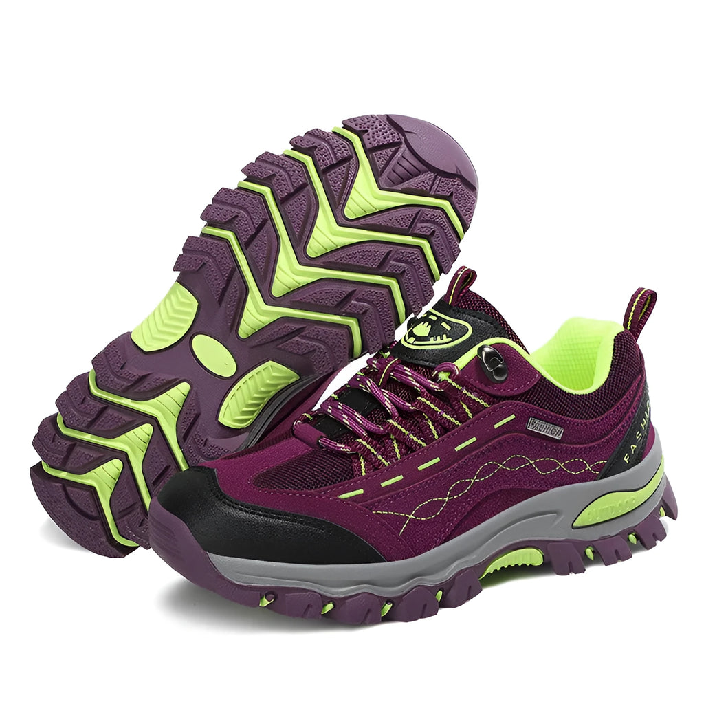 Breathable low top hiking shoes PU mesh upper rubber sole purple grey rose red sizes 36 to 44