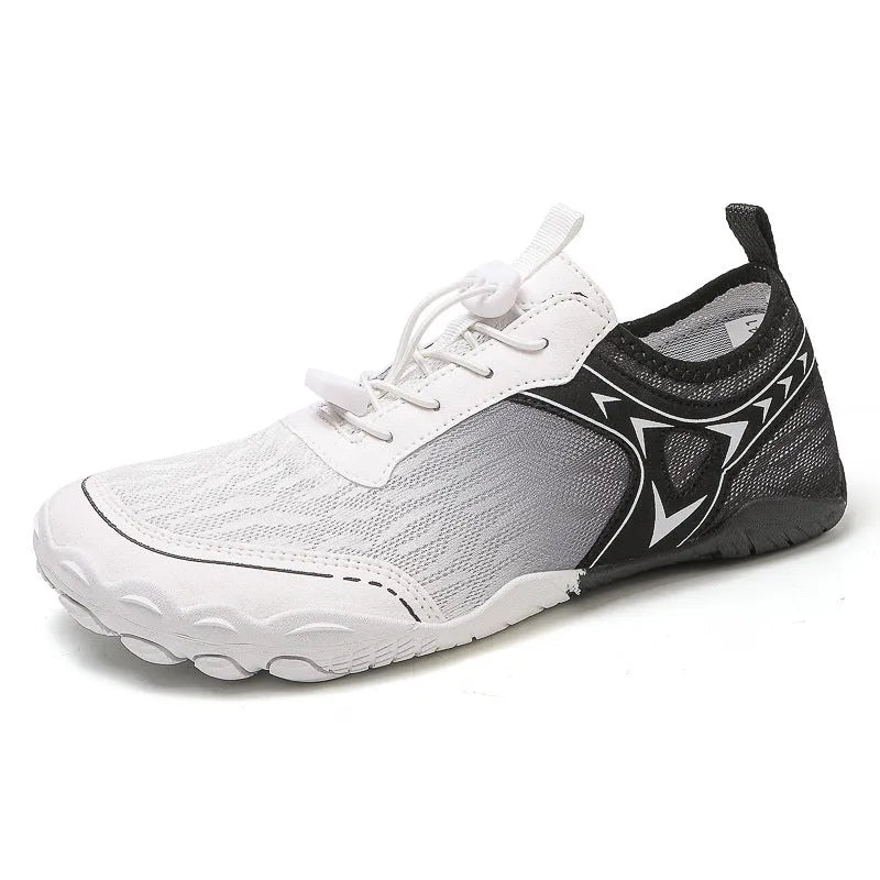 Five finger aqua shoes in army green colour with a low top design and elastic band.