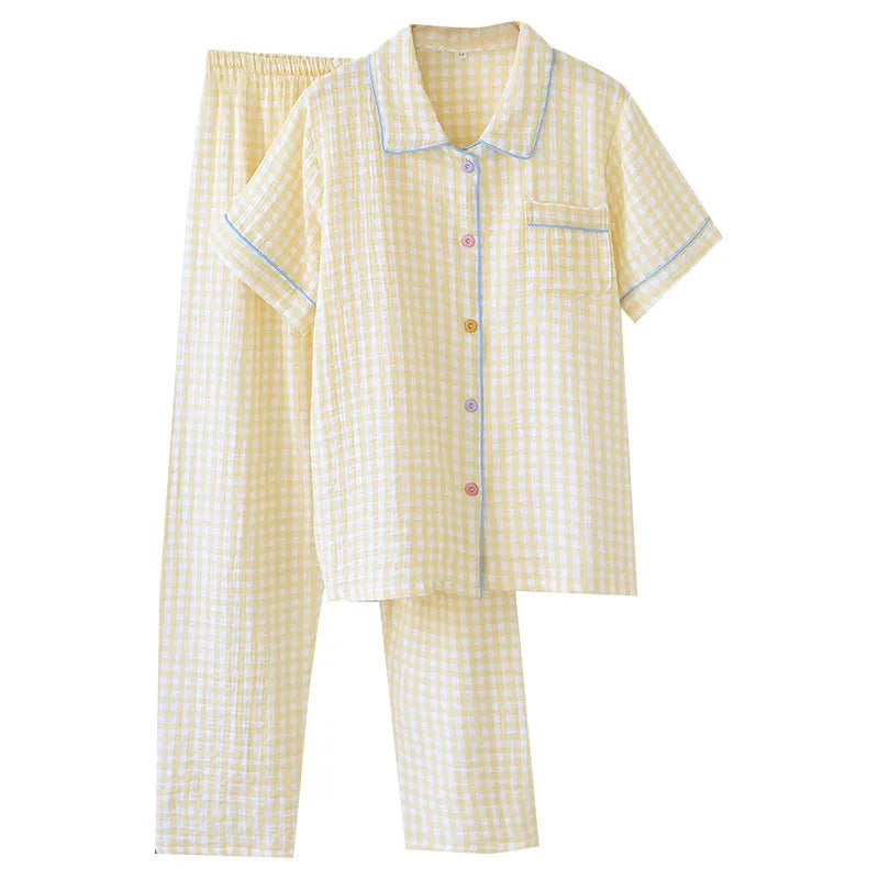 Washed cotton double-layer gauze short-sleeved trousers casual loose outfit in summer colour