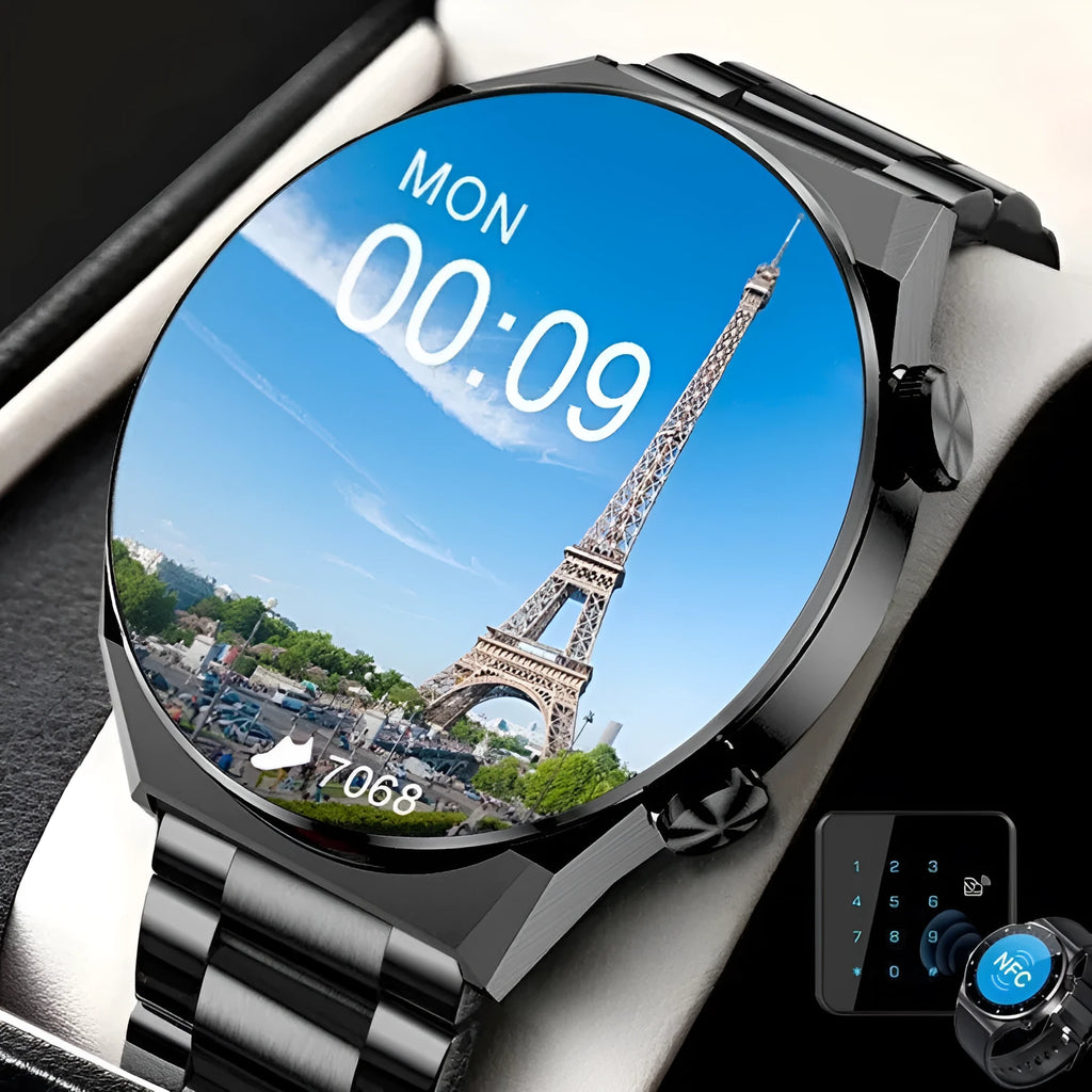 DT3 Series smartwatch with circular screen on silicone strap, showing heart rate monitoring display.