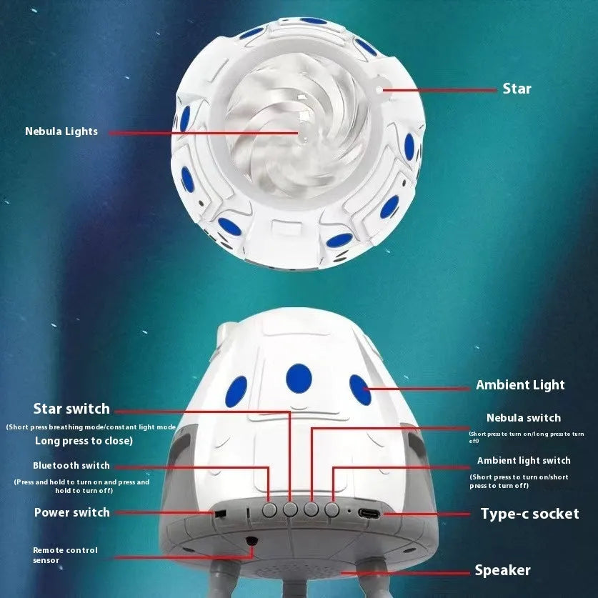Creative Space Capsule Starry Atmosphere USB Projection Lamp in Space White or Space Gray