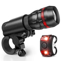 Bicycle headlight and taillight set with handlebar mounting bracket.