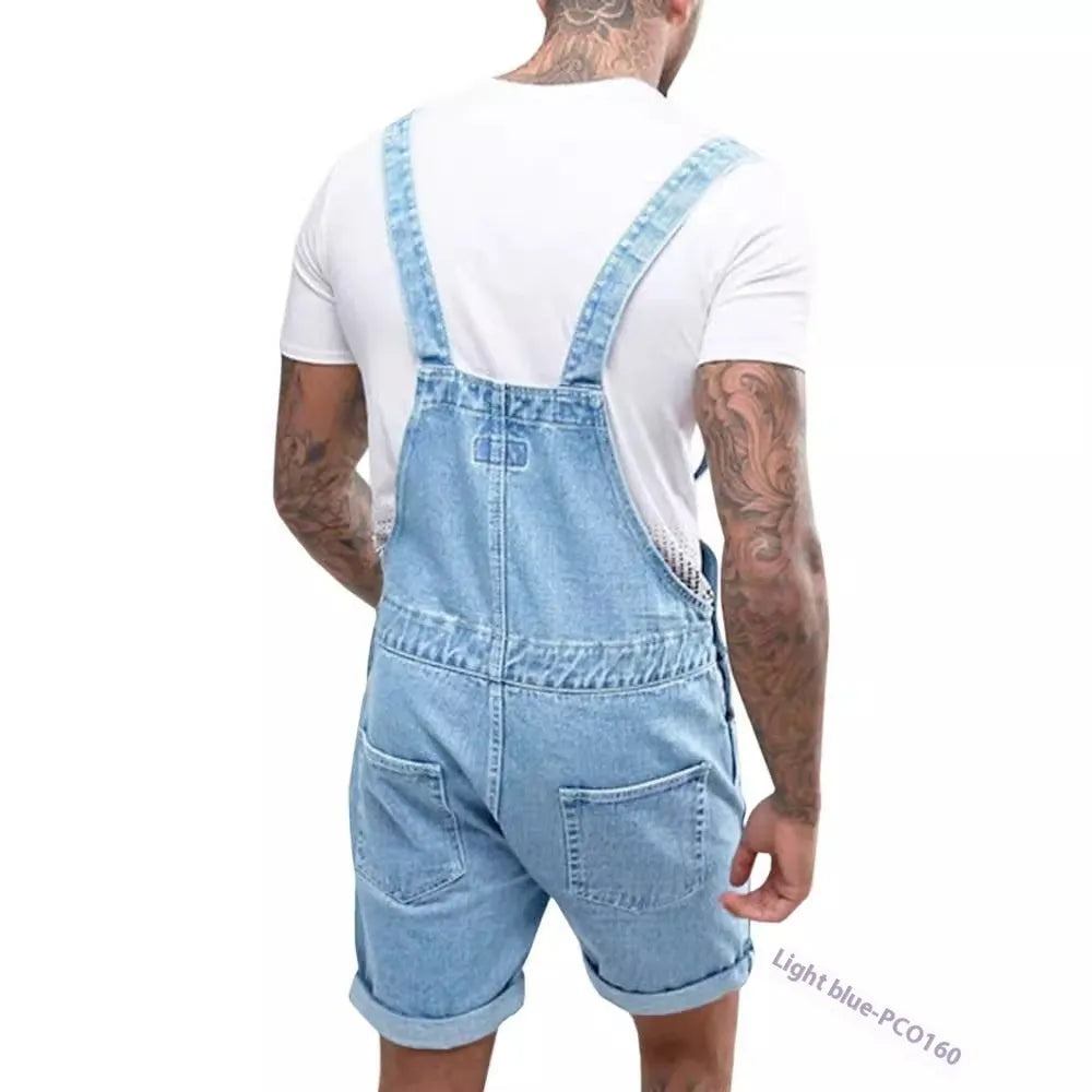 Youth denim suspender pants in black with zipper fly and medium elastic fabric for summer casual wear