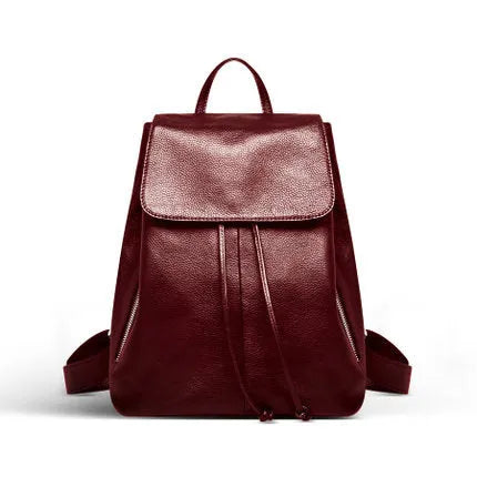 Genuine leather women's backpack in street trend style with multiple compartments and waterproof construction