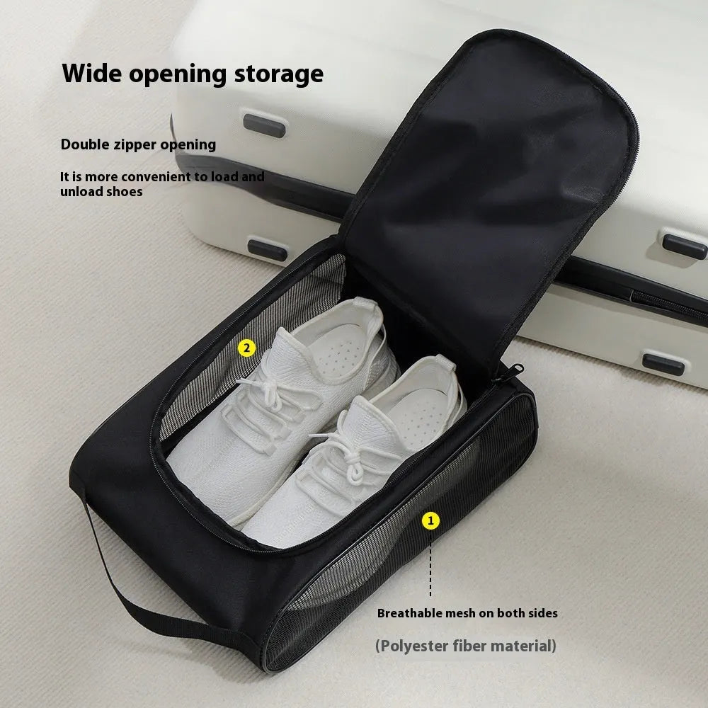 Portable Oxford cloth shoe bag in black with large capacity for travel and storage