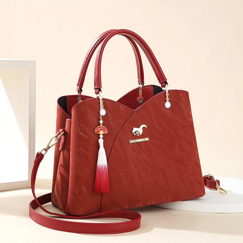 Women's soft PU messenger bag in horizontal square shape with ethnic style colour options