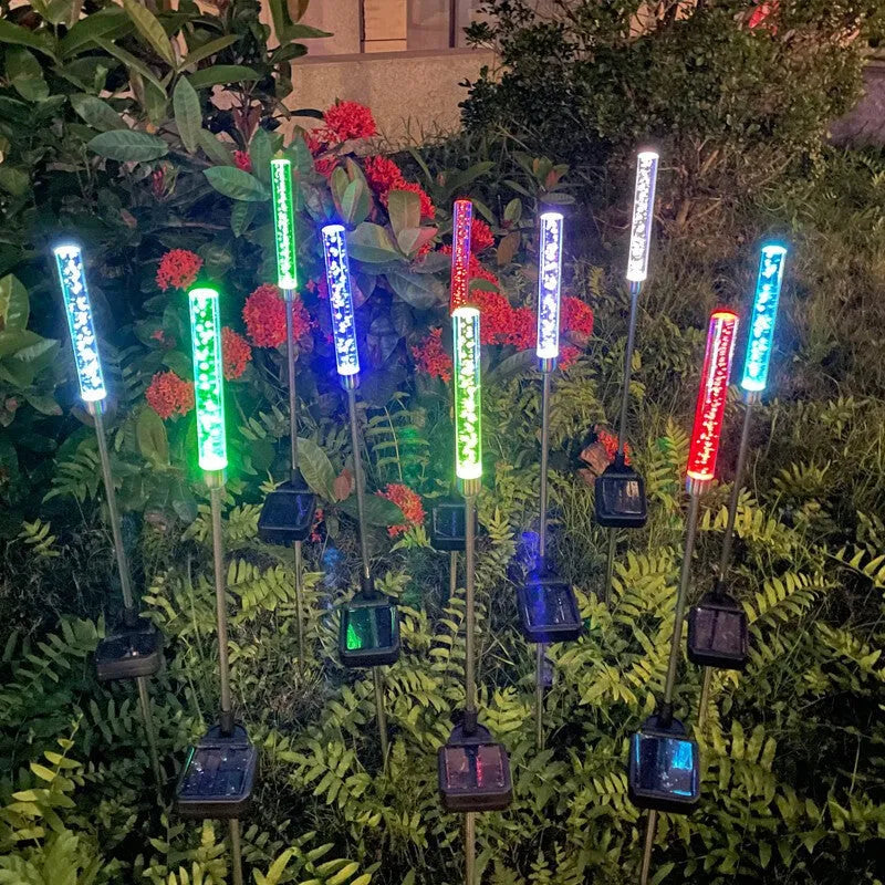 Colorful SlowFlash solar bubble stick lawn lamp with warm light, stainless steel and acrylic construction, for garden and courtyard