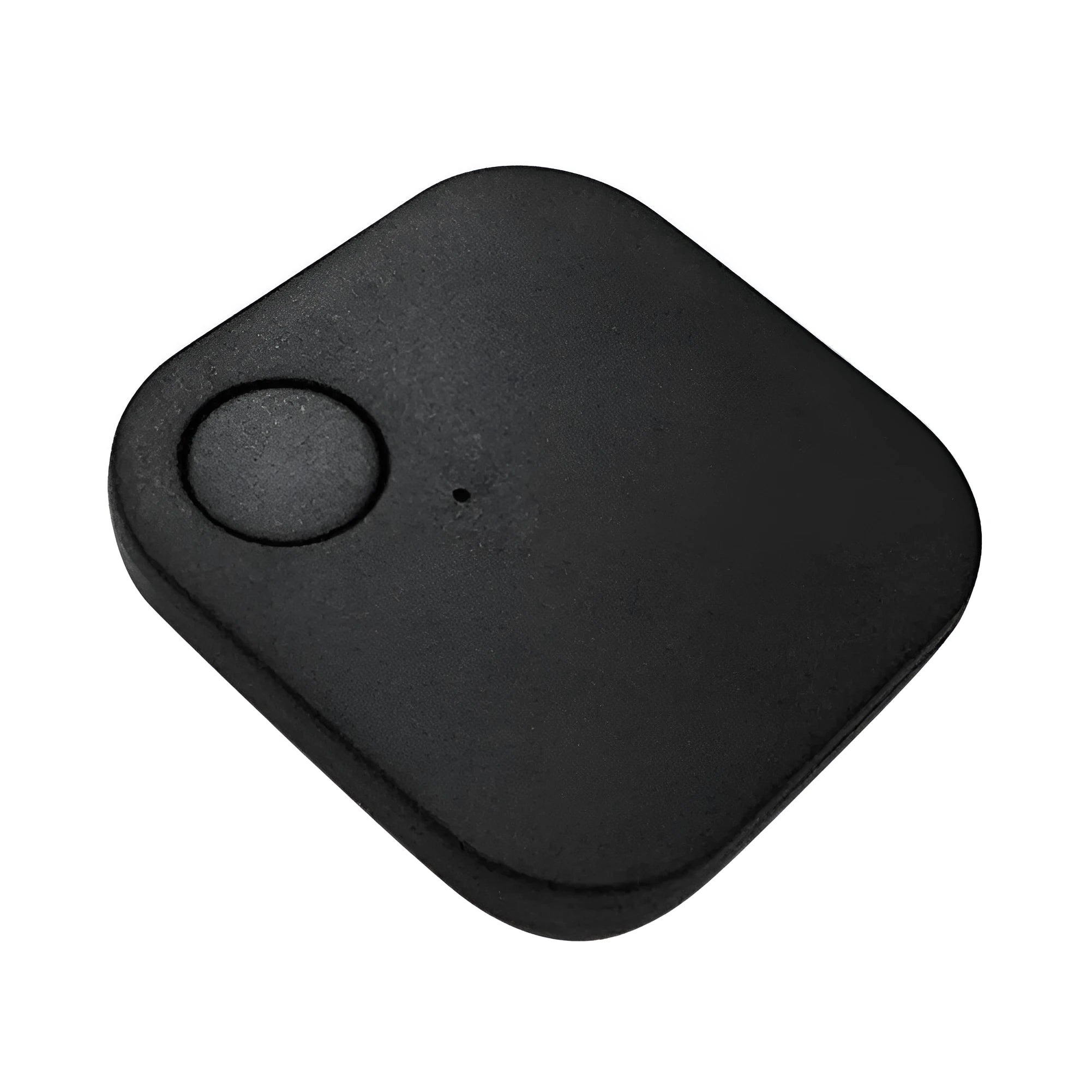 Square anti-lost device in black silk finish with ABS casing on a white background