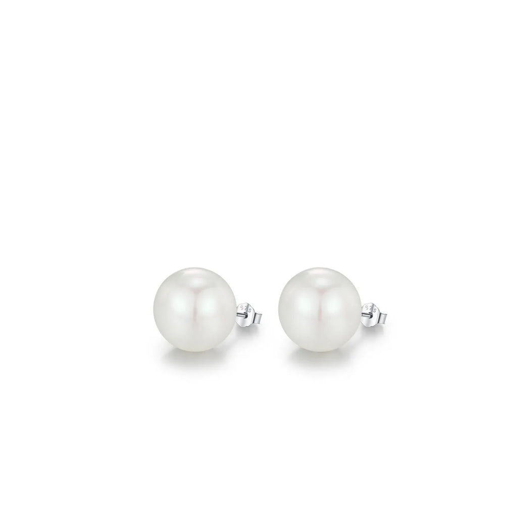 Light luxury French pearl earrings for women in 925 sterling silver with diamond setting, available in 6mm to 14mm sizes