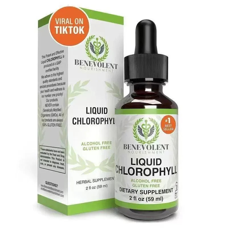 60ml bottle of natural liquid chlorophyll drops for adult intestinal care and dietary supplementation