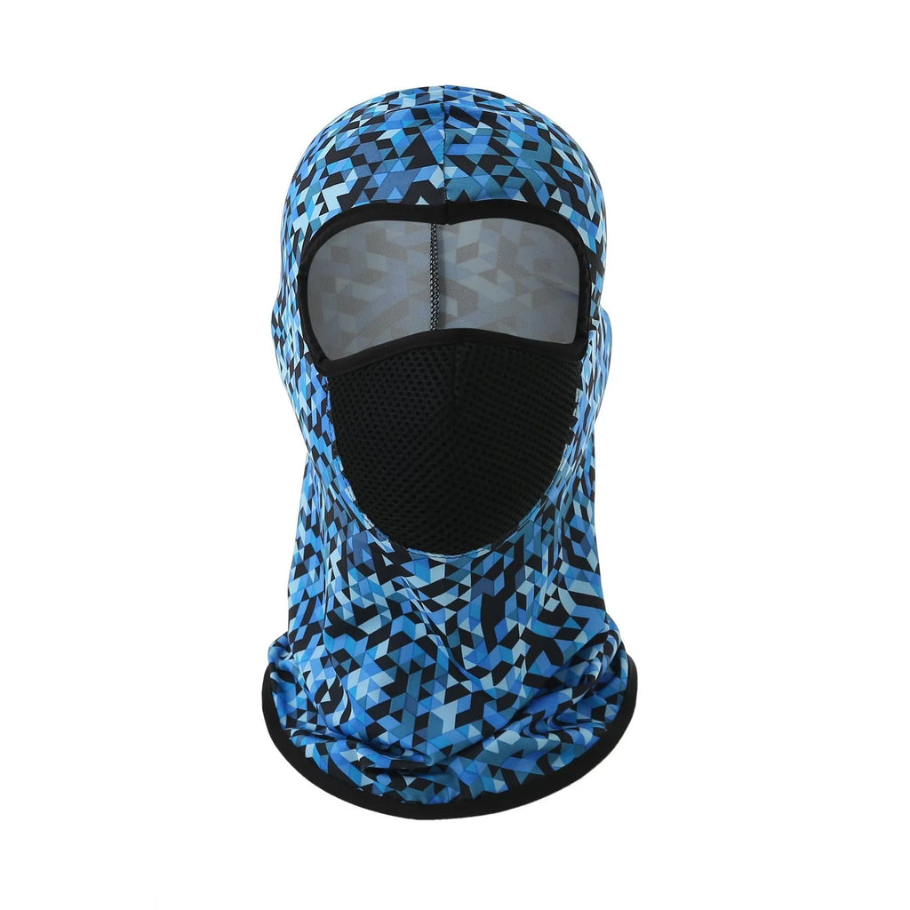 Polyester ice silk printed breathable headgear mask in black, one size 24x42cm, for outdoor sunscreen and windproof use