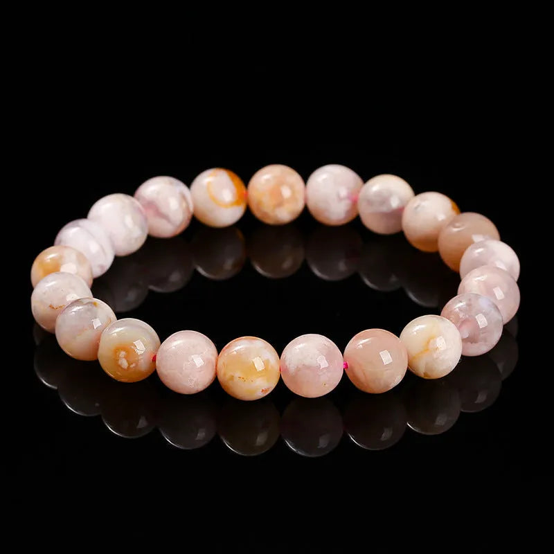Natural cherry agate bracelet with geometric round beads in sweet style for women