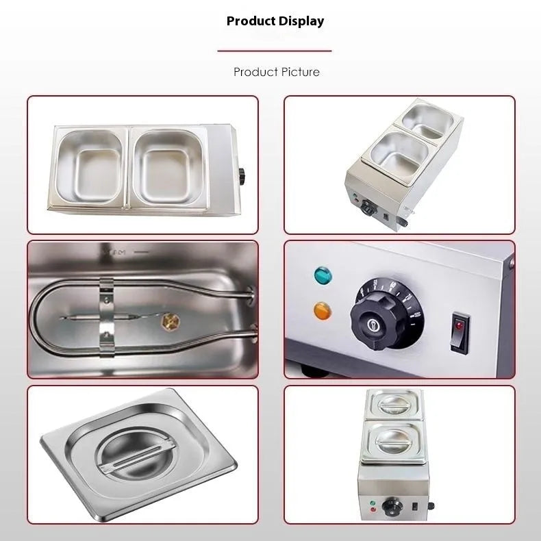 Commercial electric chocolate melting machine with double pot construction and temperature control display