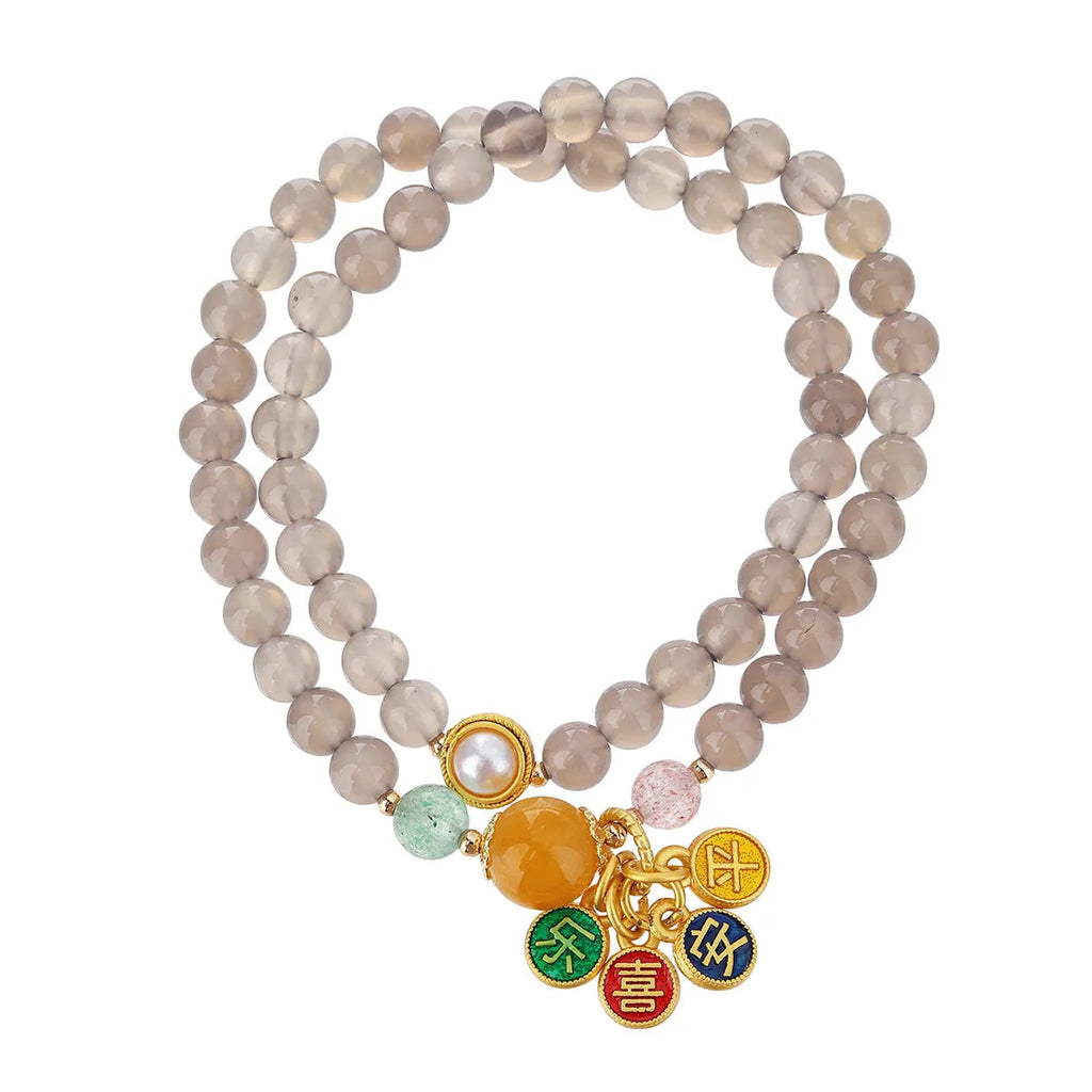 Natural gray agate bracelet with two-circle design on wrist