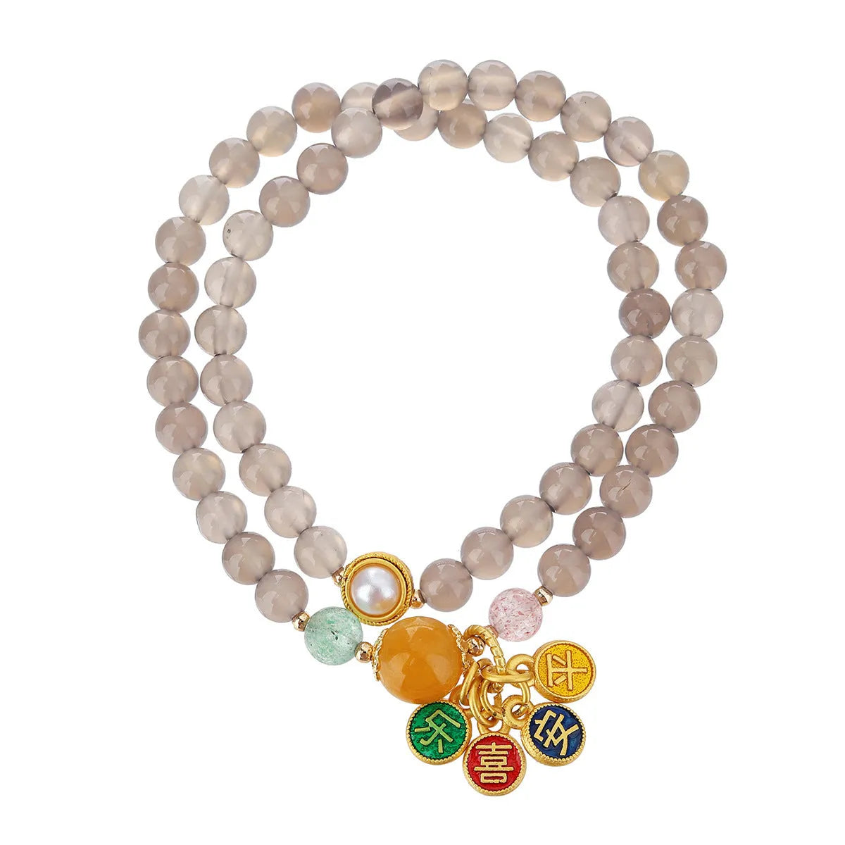 Natural gray agate bracelet with two-circle design on wrist