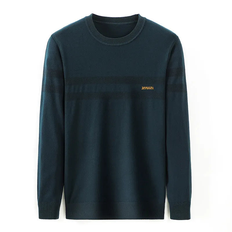 Men's round neck casual viscose pullover sweater in black showing pullover style