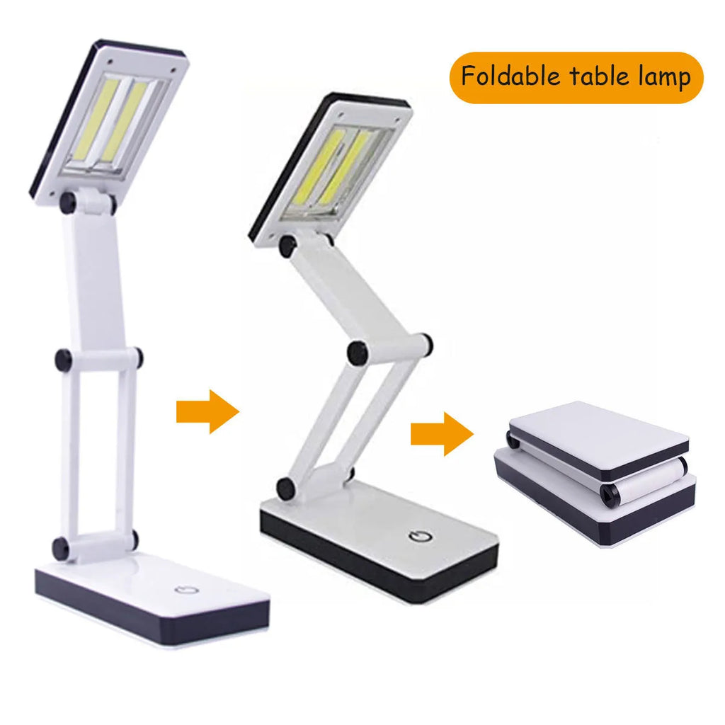 COB folding desk lamp in white with 3-speed touch dimming and USB cable, 13.3 x 7.2 x 28 cm