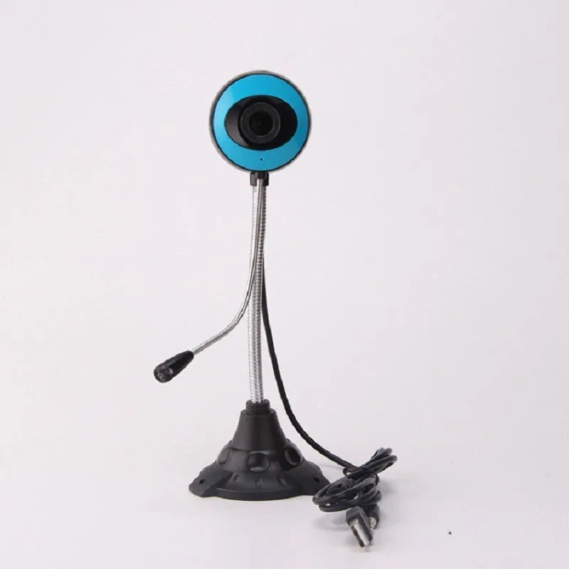 Desktop USB camera with built-in microphone, 8MP CMOS sensor, 640x480 resolution, plastic housing, blue black colour