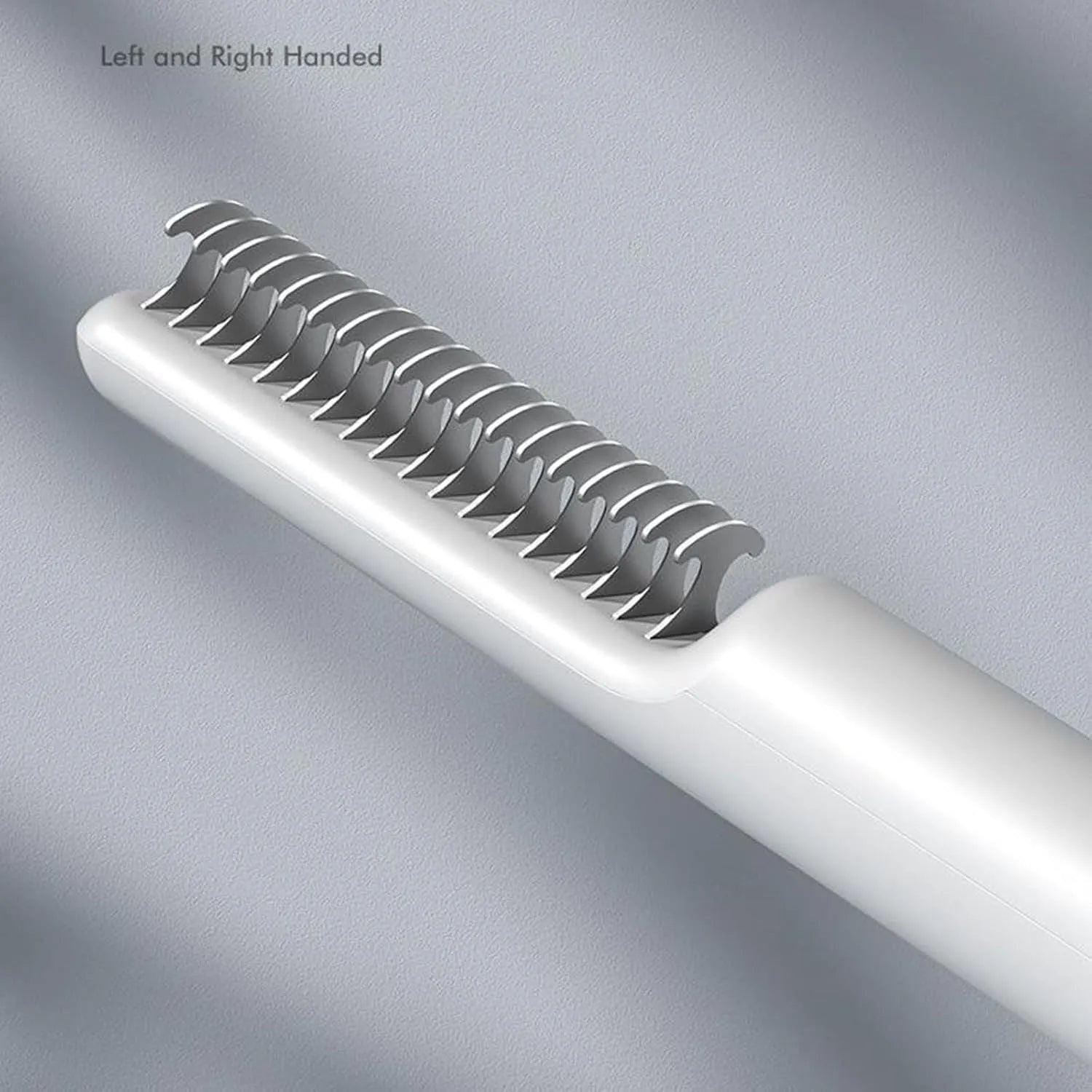 Pink and white stainless steel dog dematting comb with 18.8 cm handle for removing hair knots.