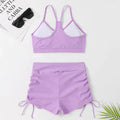 Women's solid purple high waist split swimsuit bikini two-piece set on mannequin