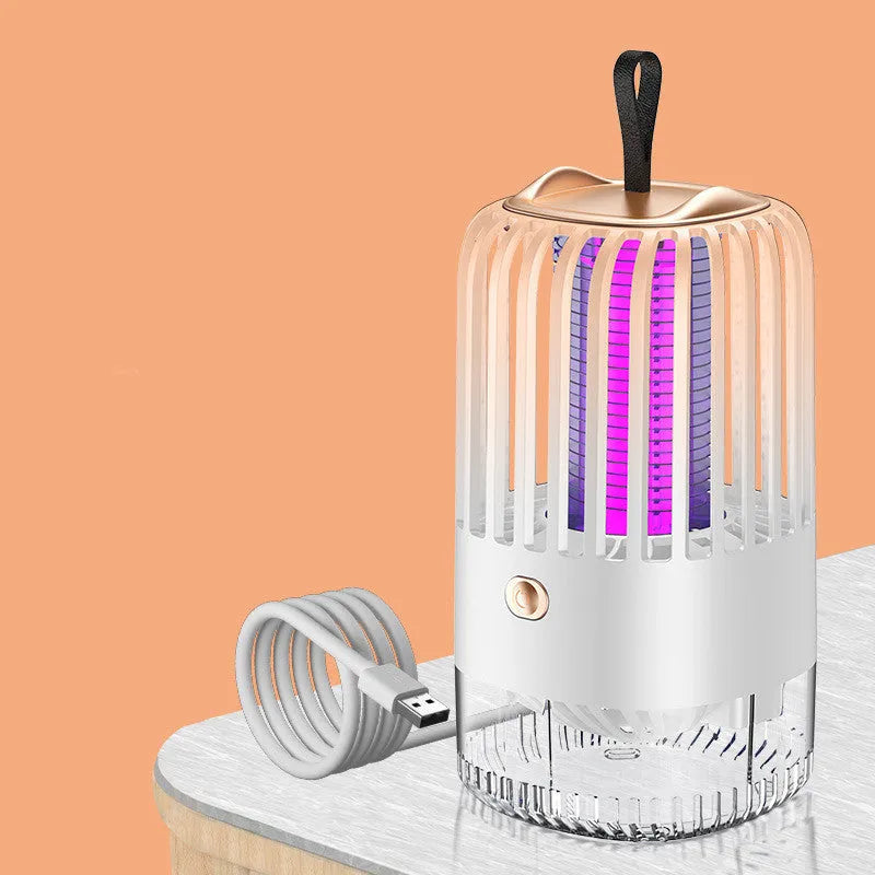 White and blue silent electric shock mosquito killer lamp with USB power and light wave attraction.