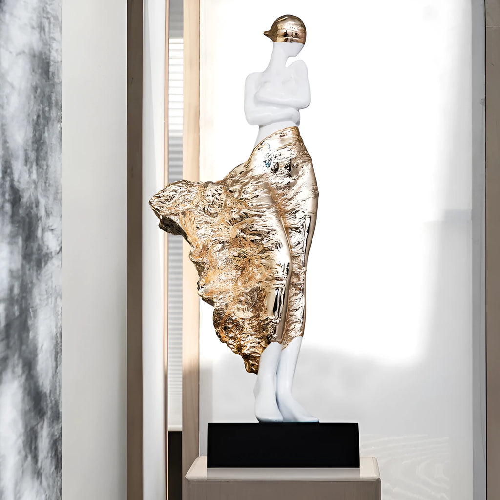 Modern sculptured ornament with beauty characters in rose gold or silver finish, 48cm tall