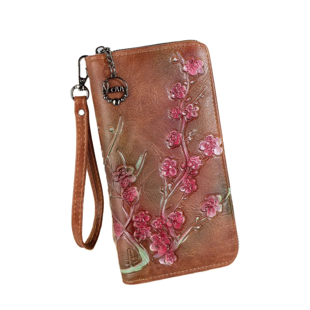 Embossed hand-painted Chinese style zipper handbag with floral pattern in retro style