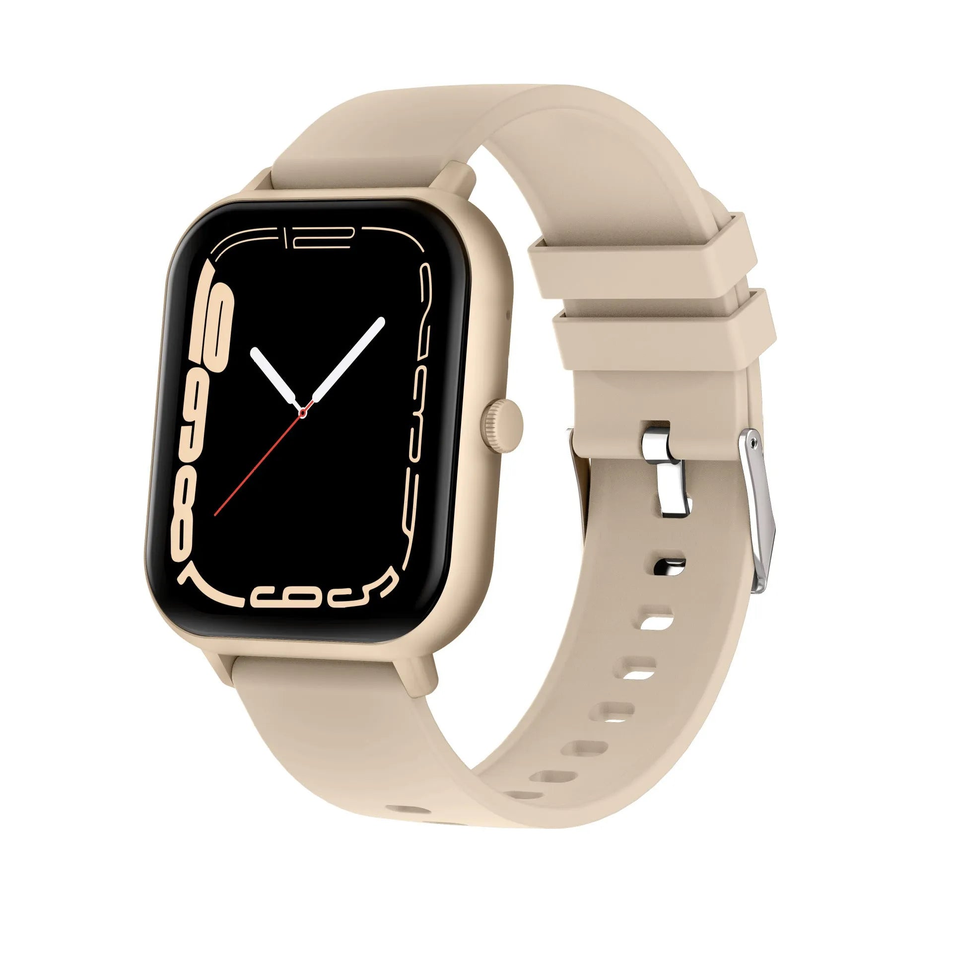 A Bluetooth smart watch with a TFT screen on a wrist strap, shown in black, silver, pink, or khaki colour options.