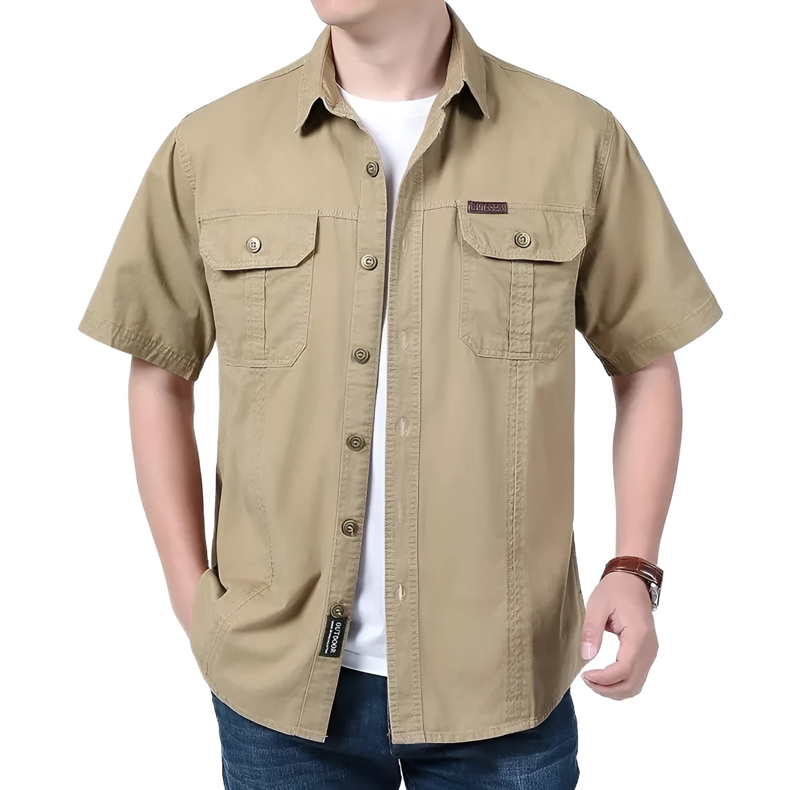 Men's Cotton Short Sleeve Cardigan Shirt Solid Colour Casual Summer Top Regular Fit Youth Style Japanese Workwear Shirt Available in Dark Blue Army Green Khaki Beige Black Gray Red White and Denim Blue Sizes M to 5XL