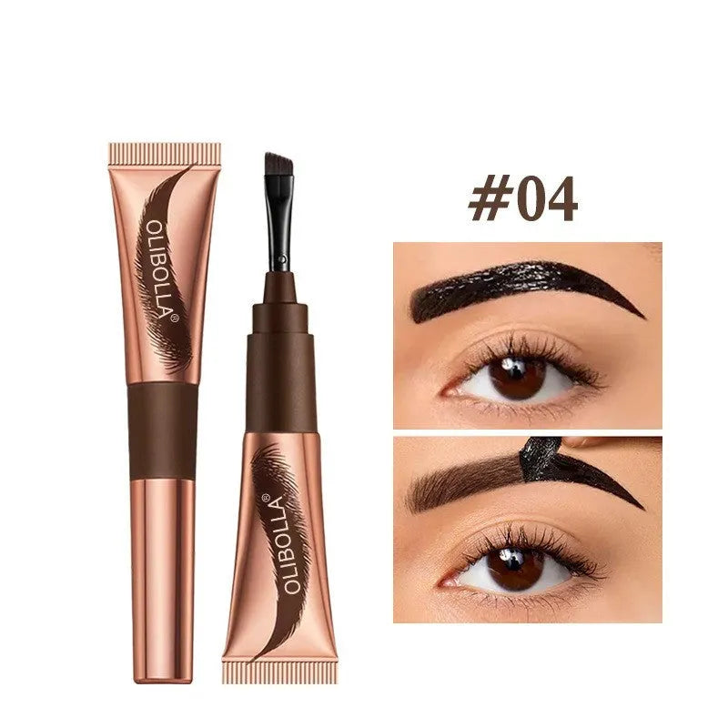 Waterproof eyebrow gel cream pencil in Espresso 01, Taupe 02, Auburn 03, and Chocolate 04 for universal skin types