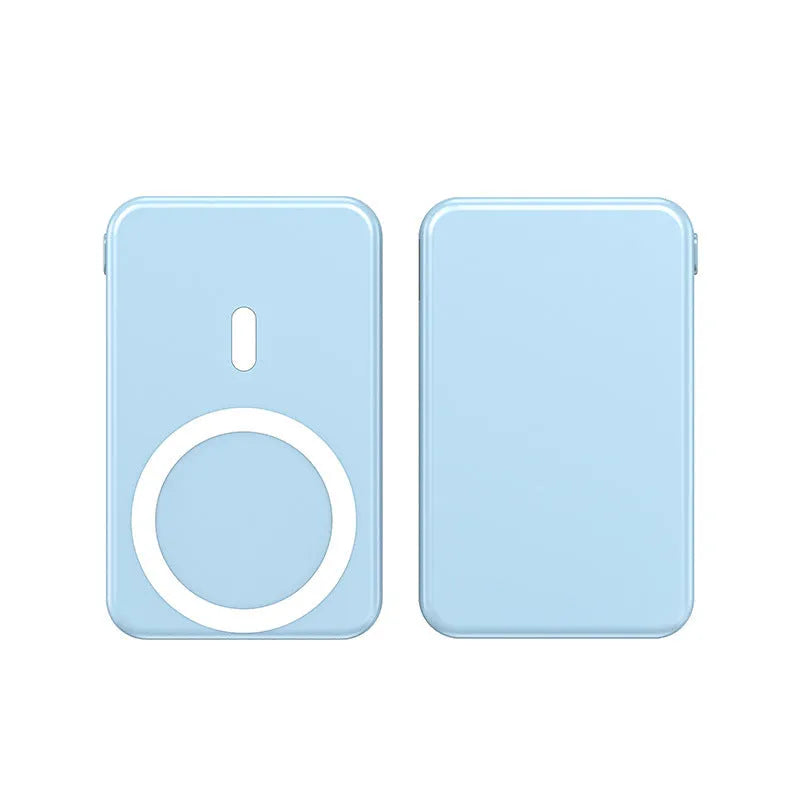 Ultra-thin 10000mAh portable power bank with magnetic wireless charging in white, black, and blue colour variants