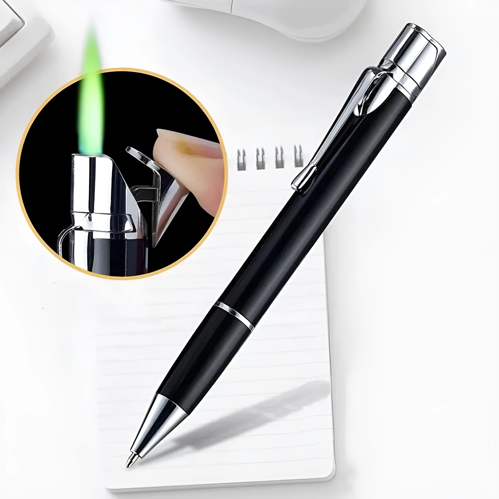 Slim metal refillable jet pen lighter with windproof flame in choice of six colours