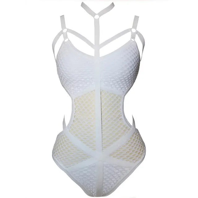 Beach Lady women swimsuit in black and white spliced material, sleeveless with chest pad