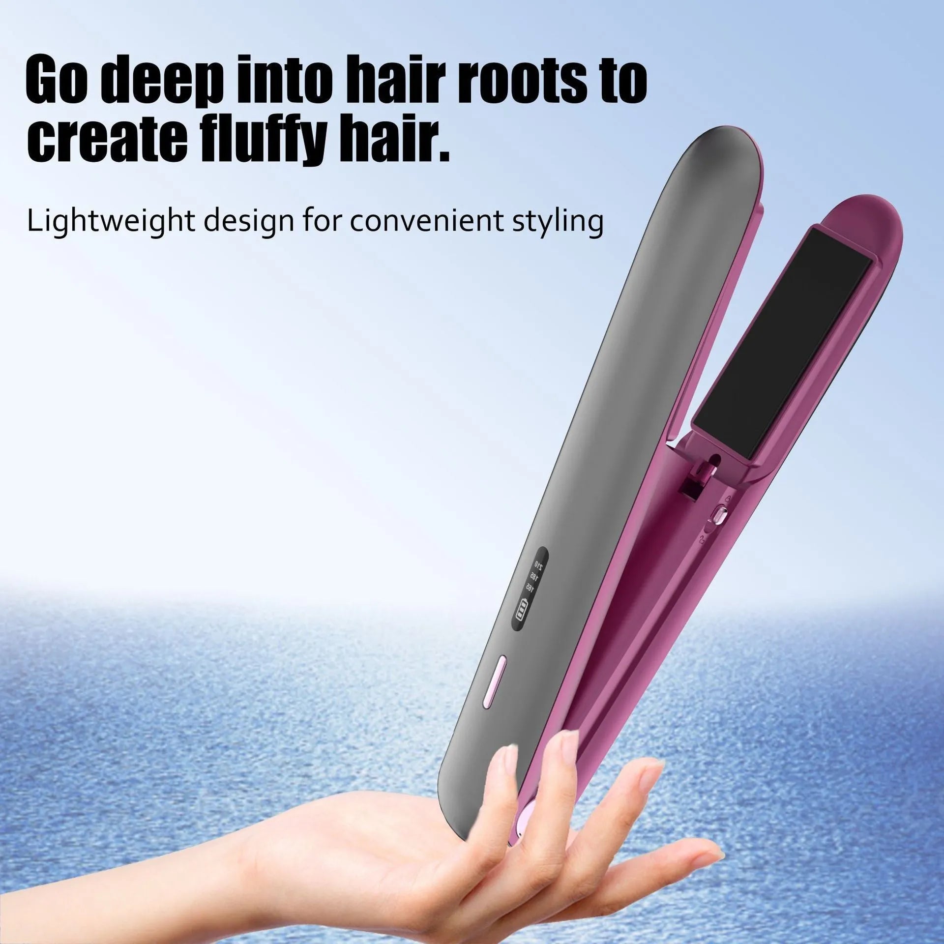 Moon shadow grey wireless hair straightener with tourmaline ceramic plates and temperature control
