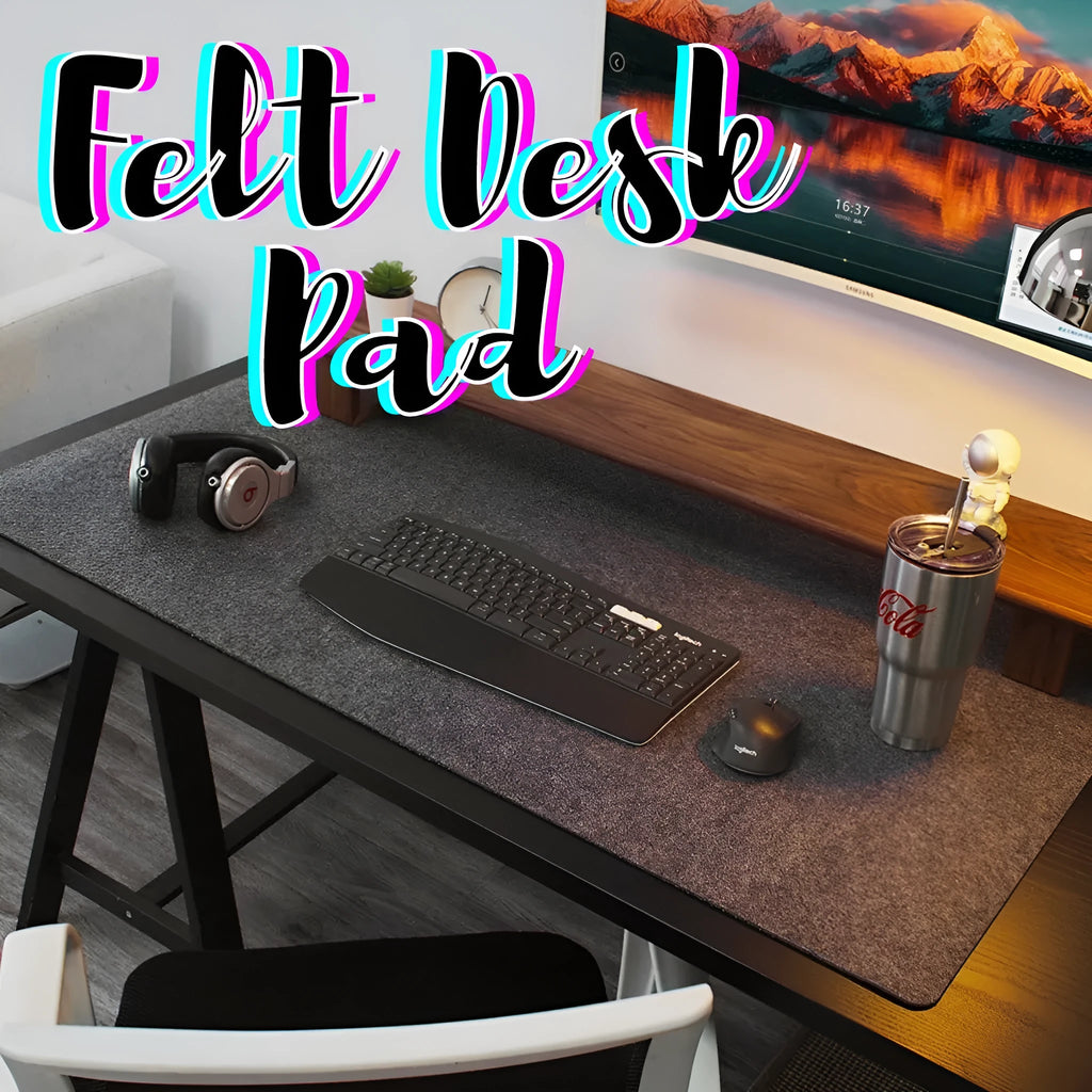 Black gray wool felt desk pad 80cm x 40cm non-slip for keyboard and mouse