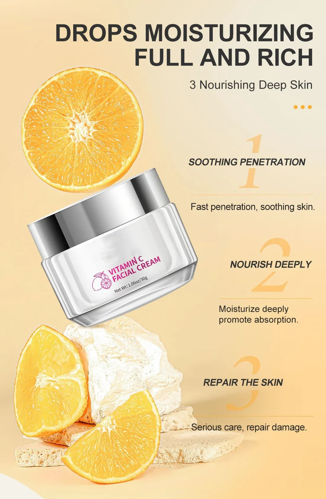 30g vitamin C face cream jar for brightening and moisturising all skin types
