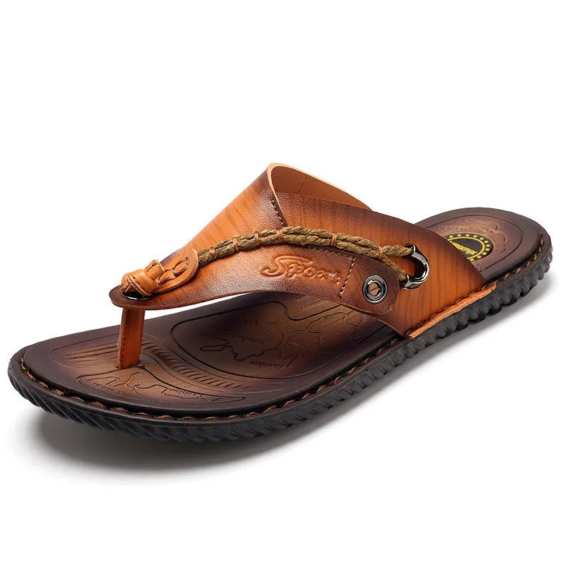 Men's black casual slippers with a non-slip sole and PU leather upper on a plain background.